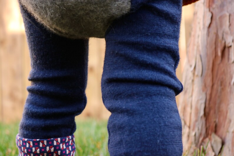 Merino Wool Grow with Me Leggings 6m-3T / Unisex Purple Extendable Pants / Long John / Base Layer / Waldorf / Striped Diaper Cover image 8