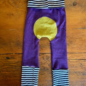 Merino Wool Grow with Me Leggings 6m-3T / Unisex Purple Extendable Pants / Long John / Base Layer / Waldorf / Striped Diaper Cover image 5