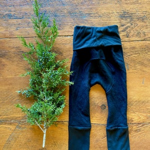 Merino Grow with Me Leggings 6m-3T / Unisex Black Extendable Pants / Cloth Diaper Friendly/ Super Warm Soft Base Layer / Longie image 2