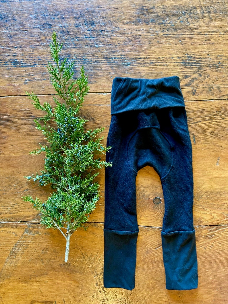 Merino Grow with Me Leggings 6m-3T / Unisex Black Extendable Pants / Cloth Diaper Friendly/ Super Warm Soft Base Layer / Longie image 2