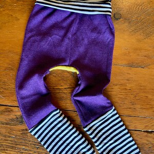 Merino Wool Grow with Me Leggings 6m-3T / Unisex Purple Extendable Pants / Long John / Base Layer / Waldorf / Striped Diaper Cover image 2