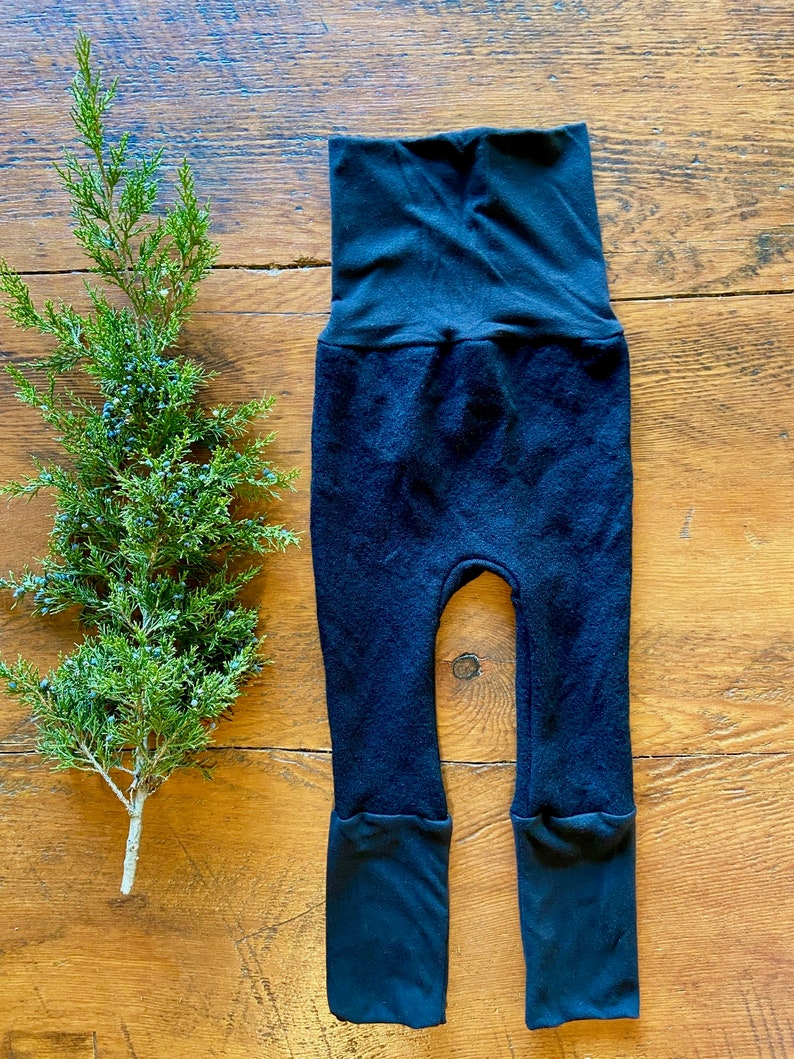 Merino Grow with Me Leggings 6m-3T / Unisex Black Extendable Pants / Cloth Diaper Friendly/ Super Warm Soft Base Layer / Longie image 4