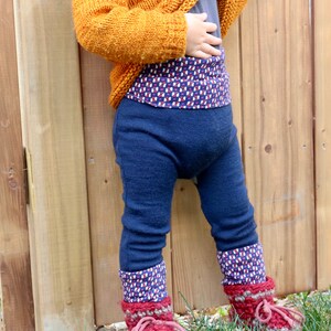 Merino Wool Grow with Me Leggings 6m-3T / Unisex Purple Extendable Pants / Long John / Base Layer / Waldorf / Striped Diaper Cover image 1