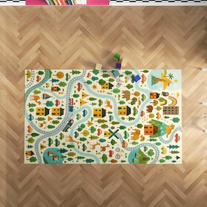 Kids Room Rug with Fun Designs – 8mm Non-slip Soft Washable Playroom Carpet in Space, Alphabet, Dinosaur, Castle, Road & Animal Themes