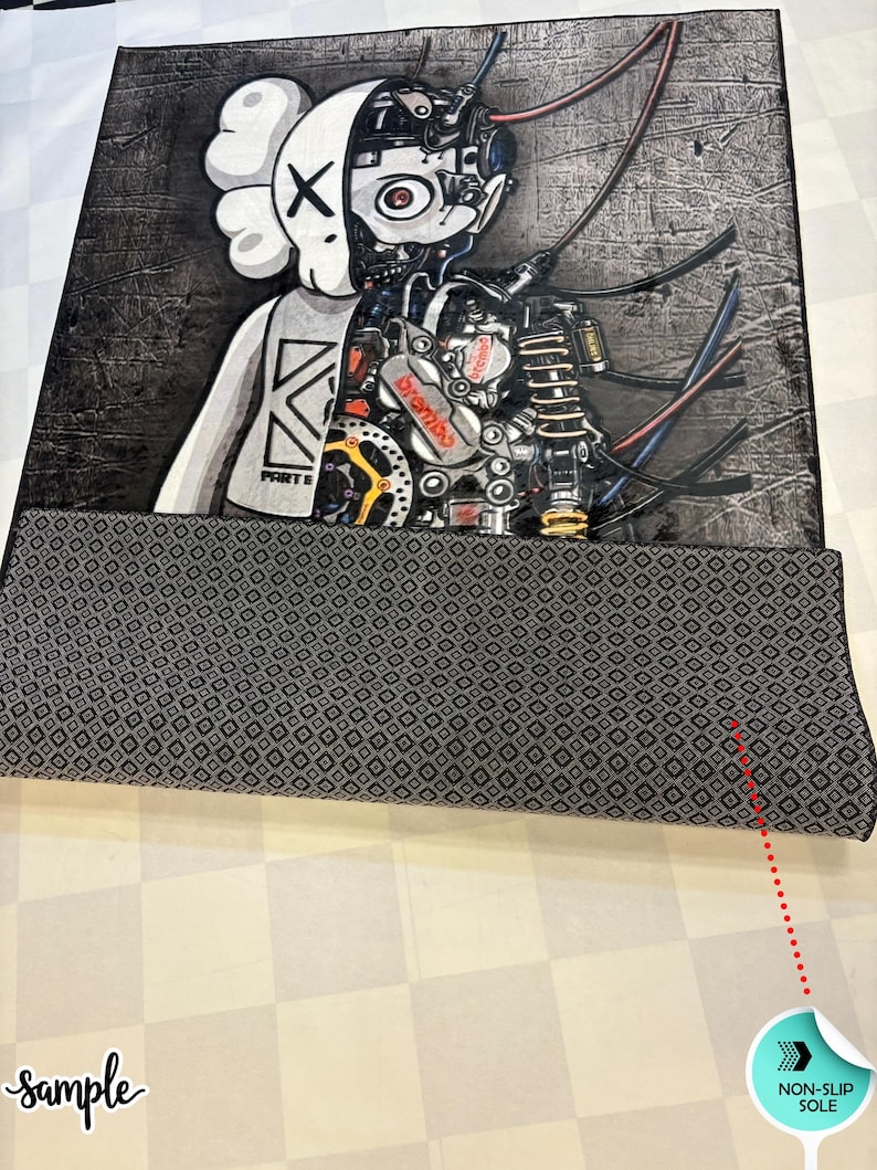 Kaws Inspired Cut-Out Anatomical Rug, Pop Art Character Rug, Streetwear Art Rug, Skull Character Hypebeast Rug, Gamer Room Pop Art Floor Mat image 5