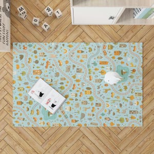 City Road kinderspeelkleed – wasbaar antislip verkeersautotapijt voor peuters, babykamer, slaapkamer of speelkamer met kleurrijk kaartontwerp