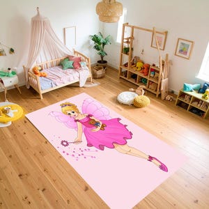 Pink Fairy Girl Rug: Soft Nursery Playroom Carpet