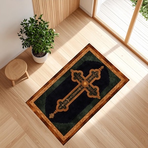 Custom Christian Mat, Christian Prayer Mat, Christian Gift, Cross Symbol Prayer Rug, Personalized Christian Rug, Baroque Cross Prayer Rug