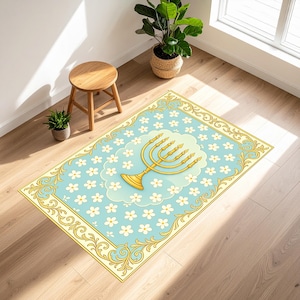 Custom Daisy Meditation Rug,Elegant Menorah Rug,Judaica Home Decor,Soft Prayer Mats,Star of David Floor Mat,Hanukkah Prayer Gift,Torah Mat