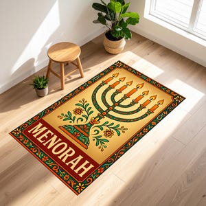 Custom Hebrew Mat, Hebrew Israelite, Shalom Mat, Jewish Prayer Rug, Hebrew Prayer Rug, Torah Mat, Hanukkah Mat, Jewish Gifts, Menorah Rug