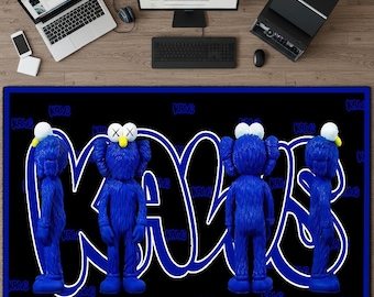 Blue Graffiti Pop Art Rug: Kaws-Inspired Streetwear Decor, Modern Kaws Character Inspired Rug for Streetwear, Gamer Setups & Hypebeast Decor