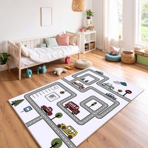 Tapis de jeu Feuille de route pour enfants - Tapis antidérapant doux et lavable avec voitures, panneaux de signalisation et rues pour la chambre de bébé, la salle de jeux ou la chambre des tout-petits