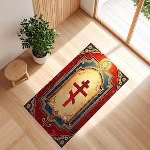 Custom Christian Mat, Christian Prayer Mat, Christian Gift, Cross Symbol Prayer Rug, Personalized Christian Rug, Baroque Cross Prayer Rug