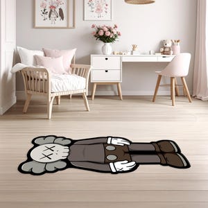 Kaws Inspired Cut-Out Anatomical Rug, Pop Art Character Rug, Streetwear Art Rug, Skull Character Hypebeast Rug, Gamer Room Pop Art Floor Mat image 3
