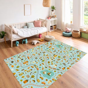 Tapis de jeu City Road pour enfants - Tapis de circulation antidérapant lavable pour tout-petits, chambre d'enfant, chambre à coucher ou salle de jeux avec carte colorée