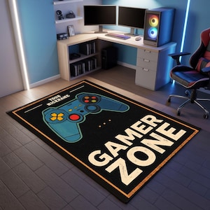 Personalized Gamer Zone Rug: Retro Controller, Custom Name, Washable