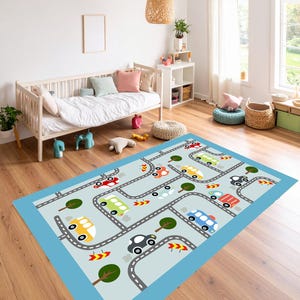 Bunter Cars Map Teppich für Kinder - Waschbarer Spielteppich mit Fahrzeugen und Schildern für Kinderzimmer, Schlafzimmer oder Spielzimmer