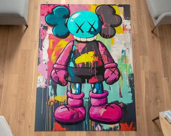 Kaws Inspirierter Graffiti Teppich, Bunter Street Art Teppich, Pop Art Moderne Bodenmatte, Einzigartiger Urban Teppich, Pop Art Graffiti Teppich