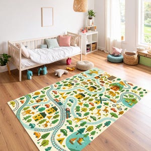 Tapis de jeu City Road pour enfants - Tapis de circulation antidérapant lavable pour tout-petits, chambre d'enfant, chambre à coucher ou salle de jeux avec carte colorée