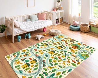 Alfombra de juego City Road: lavable, de algodón antideslizante.