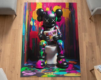 Kaws Inspirierter Graffiti Teppich, Bunter Street Art Teppich, Pop Art Moderne Bodenmatte, Einzigartiger Urban Teppich, Pop Art Graffiti Teppich