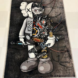 Kaws Inspired Cut-Out Anatomical Rug, Pop Art Character Rug, Streetwear Art Rug, Skull Character Hypebeast Rug, Gamer Room Pop Art Floor Mat image 4
