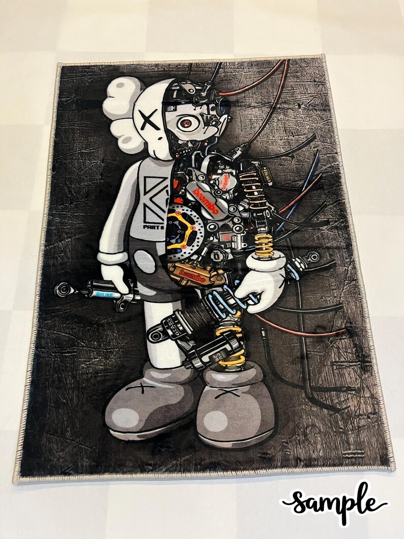 Kaws Inspired Cut-Out Anatomical Rug, Pop Art Character Rug, Streetwear Art Rug, Skull Character Hypebeast Rug, Gamer Room Pop Art Floor Mat image 4