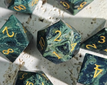 Juego de dados de ágata ojo de pájaro natural / Dados de rol poliédricos con patrón único