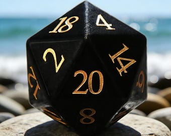 Natural Black Obsidian DND Dice Set, Sharp Edge Gemstone Dungeons and Dragons Dice