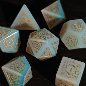 Hand-Carved Hexagram Opal Gemstone DND Dice Set | Dice for Dungeons and Dragons