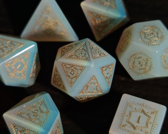 Hand-Carved Hexagram Opal Gemstone DND Dice Set | Dice for Dungeons and Dragons
