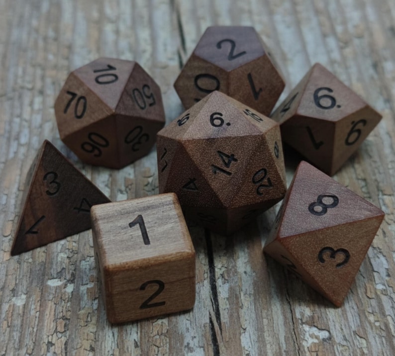 Handmade Solid Wood DND Dice Set | Handcrafted Wooden RPG Dice|Graduation Gift Natural wood color