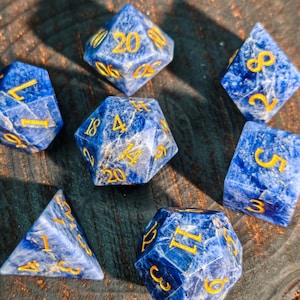 Blue Vein Gemstone Dice Set | Natural Sapphire-Like Streak Pattern Polyhedral Dice