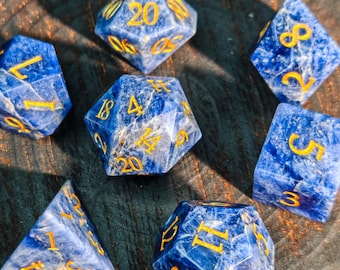 Blue Vein Gemstone Dice Set | Natural Sapphire-Like Streak Pattern Polyhedral Dice