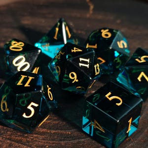サファイアブルーガラスクリスタルダイスセット | DND用発光多面体RPGダイス