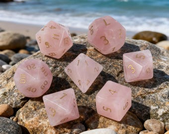 Natürliches Rosenquarz Edelstein Würfel Set | 7-teiliger Heilender Pinker Kristall Polyeder Würfel