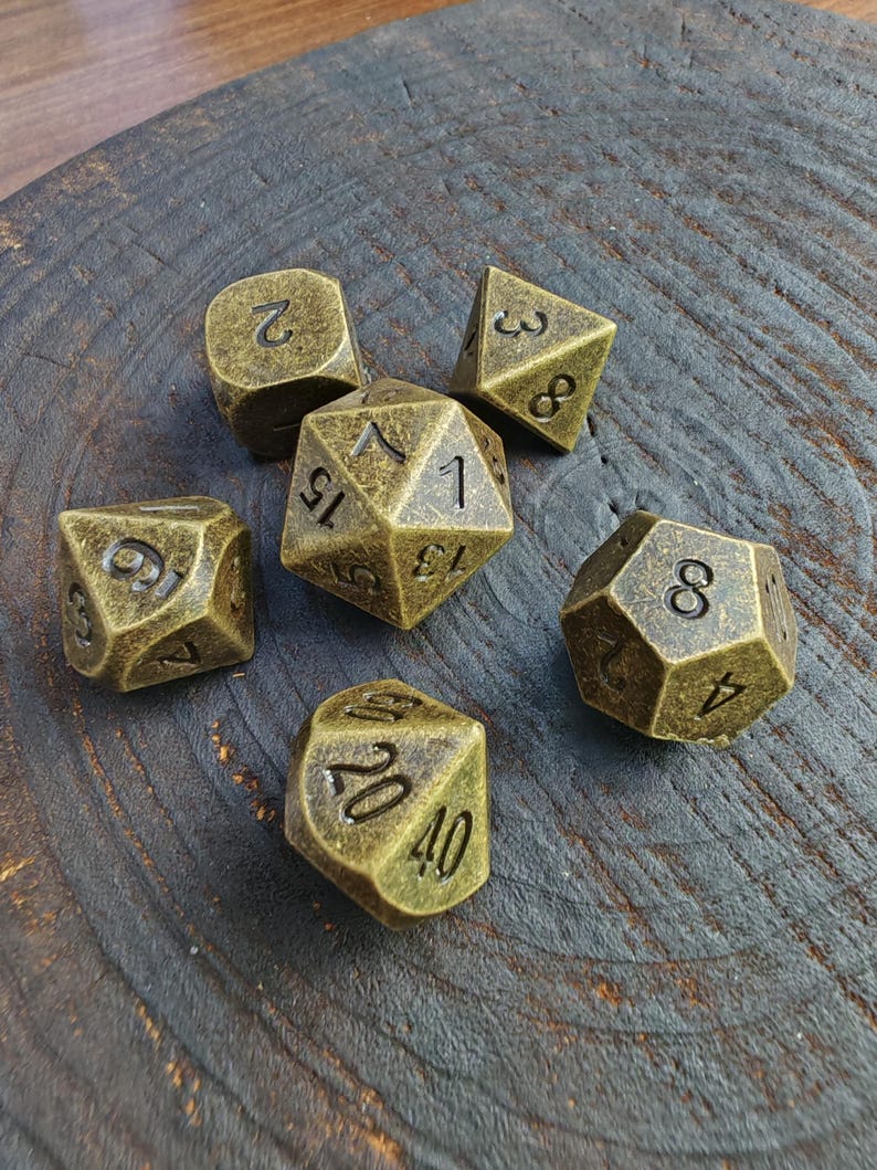 Vintage Massives Metall DND Würfel Set | Antik Stil RPG Würfel mit runden Ecken Bild 7