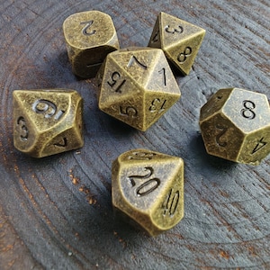 Vintage Massives Metall DND Würfel Set | Antik Stil RPG Würfel mit runden Ecken Vintage Gold