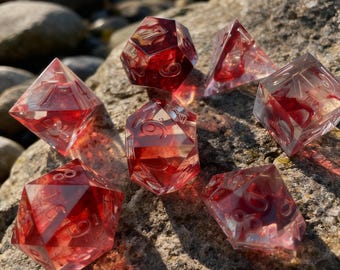 Vampire Blood Red Transparent Resin DND Dice Set | RPG Dice