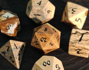 Juego de dados de piedras preciosas de jaspe con imagen natural / Dados artísticos DND y RPG