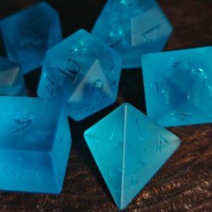Frosted Blue Crystal Dice Set for DND | Opaque RPG Dice