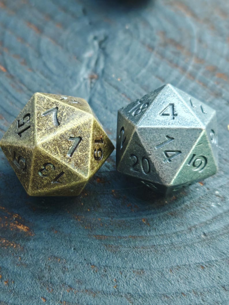 Vintage Massives Metall DND Würfel Set | Antik Stil RPG Würfel mit runden Ecken Bild 9