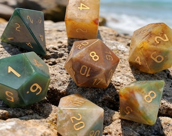 Juego de dados de ágata natural para DND / Dados de rol de piedra hechos a mano para mazmorras y dragones