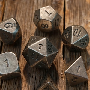 Vintage Solid Metal DND Dice Set | Antique Style Round Corner RPG Dice