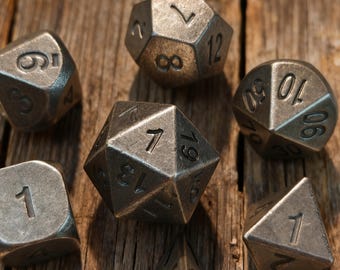 Vintage Solid Metal DND Dice Set | Antique Style Round Corner RPG Dice