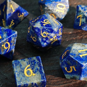 Lapis Lazuli Gemstone DND Dice Set | Natural Stone Polyhedral Dice for RPG