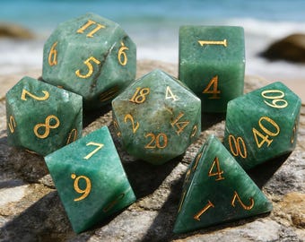 Natural Green Aventurine Dice Set | Lucky Stone Gemstone Polyhedral DND Dice