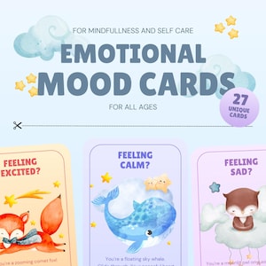 Tarjetas de estado de ánimo imprimibles: 27 tarjetas ilustradas de emociones para aprender sobre emociones y relajación / Descarga digital en PDF para todas las edades