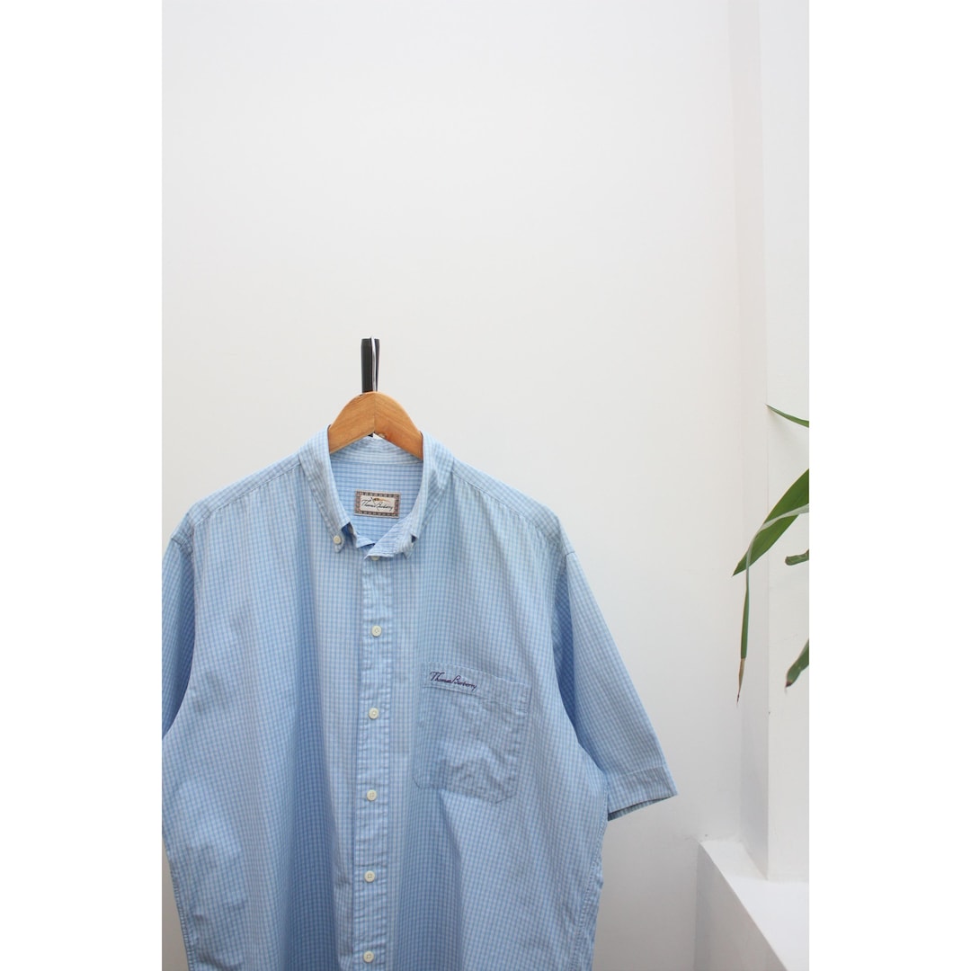 Thomas Burberry Blue Short Sleeve Shirt Men's Large - Etsy Denmark