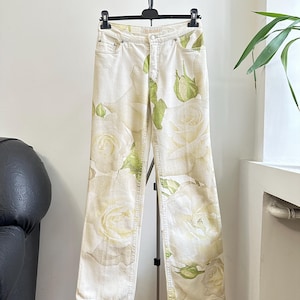 Roberto Cavalli Flower Print Denim Jeans Made In Italy